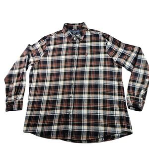 Chaps Brushed Flannel Shirt Men 2XL Black Brown Plaid Cotton Button Down Shirt